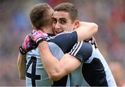 28 April 2013; Paddy Andrews and James McCarthy, Dublin celebrates at the final whistle. Allianz Football League Division 1 Final, Dublin v Tyrone, Croke Park, Dublin. Picture credit: Oliver McVeigh / SPORTSFILE