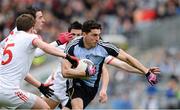 28 April 2013; Bernard Brogan, Dublin, bursts past Tyrone players Patrick McNeice, Plunkett Kane and PJ Quinn. Allianz Football League Division 1 Final, Dublin v Tyrone, Croke Park, Dublin. Picture credit: Ray McManus / SPORTSFILE