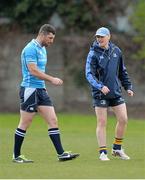 29 April 2013; Leinster head coach Joe Schmidt in conversation with Rob Kearney during squad training ahead of their side's Celtic League 2012/2013 Round 22 match against Ospreys on Friday May 3rd. Leinster Rugby Squad Training and Media Briefing, Rosemount, UCD, Belfield, Dublin. Picture credit: Brendan Moran / SPORTSFILE