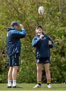 29 April 2013; Leinster head coach Joe Schmidt and forwards coach Jono Gibbes, left, during squad training ahead of their side's Celtic League 2012/2013 Round 22 match against Ospreys on Friday May 3rd. Leinster Rugby Squad Training and Media Briefing, Rosemount, UCD, Belfield, Dublin. Picture credit: Brendan Moran / SPORTSFILE