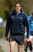 29 April 2013; Leinster's Devin Toner arrives for squad training ahead of their side's Celtic League 2012/2013 Round 22 match against Ospreys on Friday May 3rd. Leinster Rugby Squad Training and Media Briefing, Rosemount, UCD, Belfield, Dublin. Picture credit: Brendan Moran / SPORTSFILE