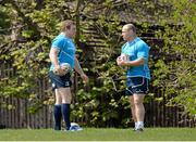 29 April 2013; Leinster hookers Sean Cronin, left, and Richardt Strauss during squad training ahead of their side's Celtic League 2012/2013 Round 22 match against Ospreys on Friday May 3rd. Leinster Rugby Squad Training and Media Briefing, Rosemount, UCD, Belfield, Dublin. Picture credit: Brendan Moran / SPORTSFILE