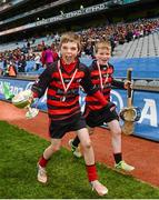 29 April 2013; Darragh Cullen, left, and Eoin Behan, both members of the victorious St Colmcille's Senior National School team, celebrate victory in the Allianz Herald Shield Final. Allianz Cumann na mBunscol Finals, St Laurence's Boys National School, Kilmacud, v St Colmcille's Senior National School, Knocklyon, Croke Park, Dublin. Picture credit: Ray McManus / SPORTSFILE