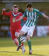 29 April 2013; David Webster, Bray Wanderers, in action against Denis Behan, Cork City. Airtricity League Premier Division, Bray Wanderers v Cork City, Carlisle Grounds, Bray, Co. Wicklow. Photo by Sportsfile