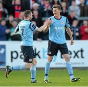 29 April 2013; St Patrick’s Athletic's Anto Flood, right, celebrates after scoring his side's first goal with team-mate Conan Byrne. Airtricity League Premier Division, St Patrick’s Athletic v Bohemians, Richmond Park, Dublin. Picture credit: David Maher / SPORTSFILE