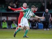 29 April 2013; Paul Malone, Bray Wanderers, in action against Denis Behan, Cork City. Airtricity League Premier Division, Bray Wanderers v Cork City, Carlisle Grounds, Bray, Co. Wicklow. Photo by Sportsfile