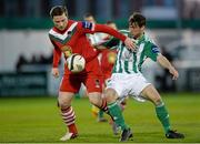 29 April 2013; Denis Behan, Cork City, in action against Paul Malone, Bray Wanderers. Airtricity League Premier Division, Bray Wanderers v Cork City, Carlisle Grounds, Bray, Co. Wicklow. Photo by Sportsfile