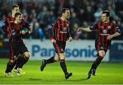 29 April 2013; Bohemians' Dave Mulcahy, centre, celebrates with team-mates, after scoring his side's first goal. Airtricity League Premier Division, St Patrick’s Athletic v Bohemians, Richmond Park, Dublin. Picture credit: David Maher / SPORTSFILE