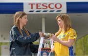 30 April 2013; Offaly’s Mairead Daly, left, and Roscommon’s Niamh Ward came face to face ahead of the Tesco Homegrown NFL Division 4 final clash between the Faithful and the Rossies at the Gaelic Grounds, Limerick, on Saturday 4th May. The Tesco Homegrown NFL Division 4 final which throws-in at 5.00pm will be televised live on TG4 and is the curtain raiser for the Cadbury’s All Ireland U21 Football final between Cork and Galway. TESCO HomeGrown Ladies National Football League Division 4 Final Captain’s Day. TESCO, Coonagh Cross, Coonagh, Limerick. Picture credit: Diarmuid Greene / SPORTSFILE