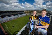 30 April 2013; Kilkenny’s JJ Delaney and Tipperary’s Brendan Maher enjoying the Allianz Cumann na mBunscol finals from a height in Croke Park. Kilkenny and Tipperary face each other in the Allianz Hurling League Division 1 final in Nowlan Park, Kilkenny, on Sunday. Croke Park, Dublin. Picture credit: Brendan Moran / SPORTSFILE