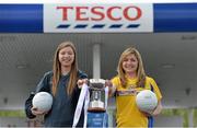30 April 2013; Offaly’s Mairead Daly, left, and Roscommon’s Niamh Ward came face to face ahead of the Tesco Homegrown NFL Division 4 final clash between the Faithful and the Rossies at the Gaelic Grounds, Limerick, on Saturday 4th May. The Tesco Homegrown NFL Division 4 final which throws-in at 5.00pm will be televised live on TG4 and is the curtain raiser for the Cadbury’s All Ireland U21 Football final between Cork and Galway. TESCO HomeGrown Ladies National Football League Division 4 Final Captain’s Day. TESCO, Coonagh Cross, Coonagh, Limerick. Picture credit: Diarmuid Greene / SPORTSFILE