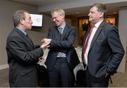 30 April 2013; Former Derry footballer and transplant donor Joe Brolly, centre, with, Jerry Buttimer, T.D., left, Chairman of the Oireachtas Committee on Health & Children, and former Galway, Mayo and Leitrim football manager John O'Mahony, T.D., in attendance at a presentation from Professor Tim Egan, Head of Transplant and Organ Procurement in the Republic of Ireland, and David Hickey, Director of the National Kidney & Pancreas Transplant Centre, to cross party T.D.'s and Senators who support the Opt for Life movement, which has at its aim a new Organ Donation Infrastructiure in the Republic of Ireland and a change of the law to what is called 'soft opt out'. Croke Park, Dublin. Picture credit: Brendan Moran / SPORTSFILE