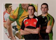 1 May 2013; Tyrone footballer Justin McMahon, left, and Donegal footballer Paul Durcan at the launch of the 2013 Ulster Senior Football & Hurling Championships. Ulster Museum, Botanic Gardens, Belfast, Co. Antrim. Picture credit: Oliver McVeigh / SPORTSFILE