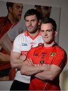 1 May 2013; Derry footballer Mark Lynch, left, and Down footballer Mark Poland at the launch of the 2013 Ulster Senior Football & Hurling Championships. Ulster Museum, Botanic Gardens, Belfast, Co. Antrim. Picture credit: Oliver McVeigh / SPORTSFILE