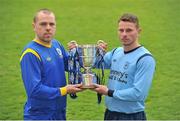 3 May 2013; Glenn Madden, left, Bluebell Utd, Dublin, and Eoghan Lougheed, Avondale Utd, Cork, ahead of the FAI Umbro Intermediate Cup final which takes place on Sunday 12th May in Richmond Park. Richmond Park, Dublin. Picture credit: Barry Cregg / SPORTSFILE