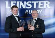 4 May 2013; Tllamore RFC members, Aaron Deverell, left, with his Canterbury Club Player of the Year award, and Tony Monaghan, President, Tullamore RFC, with the award he received on behalf of the club as Canterbury Junior Club of the Year. For more information log on to www.leinsterrugby.ie. Leinster Rugby Awards Ball 2013, The Mansion House, Dublin. Picture credit: Brendan Moran / SPORTSFILE