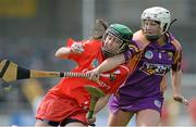 5 May 2013; Julia White, Cork, in action against Karen Atkinson, Wexford. Irish Daily Star National Camogie League Division 1 Final, Cork v Wexford, Nowlan Park, Kilkenny. Picture credit: Brendan Moran / SPORTSFILE