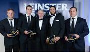 4 May 2013; Leinster's departing players, from left, Tom Sexton, Jonathan Sexton, Jamie Hagan and Heinke van der Merwe with Paul Deering, centre, Senior Vice President of the Leinster Branch, at the annual Leinster Rugby Awards Ball which took place in the Mansion House, Saturday evening where Ian Madigan was awarded the Bank of Ireland Leinster Rugby Players' Player of the Year. Barry Murphy was the Master of Ceremonies on a successful sold out night which saluted an outstanding year for the game of rugby in Leinster, with music by The Bentley Boys and The Keynotes. For more information log on to www.leinsterrugby.ie. Leinster Rugby Awards Ball 2013, The Mansion House, Dublin. Picture credit: Brendan Moran / SPORTSFILE