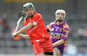 5 May 2013; Julia White, Cork, in action against Karen Atkinson, Wexford. Irish Daily Star National Camogie League Div 1 Final, Cork v Wexford, Nowlan Park, Kilkenny. Picture credit: Brendan Moran / SPORTSFILE