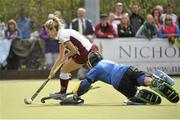 5 May 2013; Nikki Keegan, Loreto Hockey Club, in action against Grace O'Flanagan, Railway Union. Electric Ireland Irish Hockey League Women's Final, Loreto Hockey Club v Railway Union, Three Rock Rovers Hockey Club, Grange Road, Rathfarnham, Dublin. Picture credit: Pat Murphy / SPORTSFILE