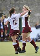 5 May 2013; Nikki Symmons, Loreto Hockey Club, celebrates after scoring a goal for her side with team-mate Lizzie Colvin, 12. Electric Ireland Irish Hockey League Women's Final, Loreto Hockey Club v Railway Union, Three Rock Rovers Hockey Club, Grange Road, Rathfarnham, Dublin. Picture credit: Pat Murphy / SPORTSFILE