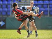 6 May 2013; Sean McCabe, Tullamore, is tackled by Conor Nash, Navan. Leinster Rugby Youths Finals Day Under-15 Final, Navan v Tullamore, Donnybrook Stadium, Donnybrook, Dublin. Picture credit: Pat Murphy / SPORTSFILE