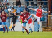 6 May 2013; Greg Bolger, St. Patrick’s Athletic, in action against Gavin Brennan, Drogheda United. Airtricity League Premier Division, Drogheda United v St. Patrick’s Athletic, Hunky Dorys Park, Drogheda, Co. Louth. Photo by Sportsfile