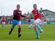 6 May 2013; Kenny Browne, St. Patrick’s Athletic, in action against Michael Daly, Drogheda United. Airtricity League Premier Division, Drogheda United v St. Patrick’s Athletic, Hunky Dorys Park, Drogheda, Co. Louth. Photo by Sportsfile