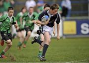 6 May 2013; Cormac Rigney, Portlaoise, breaks through the Naas defence on his way to scoring a try. Leinster Rugby Youths Finals Day Under-13 Final, Naas v Portlaoise, Donnybrook Stadium, Donnybrook, Dublin. Picture credit: Pat Murphy / SPORTSFILE
