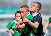 6 May 2013; Andrew Whitaker, Naas, is tackled by Evan Browne, Portlaoise. Leinster Rugby Youths Finals Day Under-13 Final, Naas v Portlaoise, Donnybrook Stadium, Donnybrook, Dublin. Picture credit: Pat Murphy / SPORTSFILE