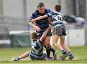6 May 2013; Greg McGrath, Wexford Wanderers, is tackled by Colm Carpenter, left, and Christian Byrne, Navan. Leinster Rugby Youths Finals Day Under-17 Final, Navan v Wexford Wanderers, Donnybrook Stadium, Donnybrook, Dublin. Picture credit: Pat Murphy / SPORTSFILE