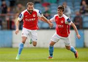 6 May 2013; St. Patrick’s Athletic's Christy Fagan, left, celebrates after scoring his side's first goal with team-mate Jake Kelly. Airtricity League Premier Division, Drogheda United v St. Patrick’s Athletic, Hunky Dorys Park, Drogheda, Co. Louth. Photo by Sportsfile