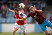 6 May 2013; Derek Prendergast, Drogheda United, in action against Conan Byrne, St. Patrick’s Athletic. Airtricity League Premier Division, Drogheda United v St. Patrick’s Athletic, Hunky Dorys Park, Drogheda, Co. Louth. Photo by Sportsfile