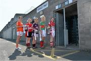 9 May 2013; Sharon Reel, Armagh, Sinead Fagan, Down, Sinéad Burke, Galway, Deirdre Doherty, Mayo, and Ann Marie Walsh, Cork, in Parnell Park, Dublin, ahead of the TESCO HomeGrown Ladies National Football League Division Finals, on Saturday May 11th. Parnell Park, Donnycarney, Dublin. Picture credit: Barry Cregg / SPORTSFILE