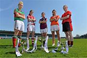 9 May 2013; Deirdre Doherty, Mayo, Ann Marie Walsh, Cork, Sinéad Burke, Galway, Sharon Reel, Armagh, and Sinead Fagan, Down, in Parnell Park, Dublin, ahead of the TESCO HomeGrown Ladies National Football League Division Finals, on Saturday May 11th. Parnell Park, Donnycarney, Dublin. Picture credit: Barry Cregg / SPORTSFILE