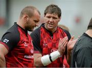 8 May 2013; Ulster's Johann Muller, right, and Dan Tuohy during squad training ahead of their Celtic League Play-off against Llanelli Scarlets on Friday. Ulster Rugby Squad Training, Ravenhill Park, Belfast, Co. Antrim. Picture credit: Oliver McVeigh / SPORTSFILE