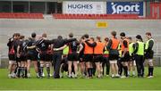 8 May 2013; The Ulster squad in a huddle at the end of squad training ahead of their Celtic League Play-off against Llanelli Scarlets on Friday. Ulster Rugby Squad Training, Ravenhill Park, Belfast, Co. Antrim. Picture credit: Oliver McVeigh / SPORTSFILE