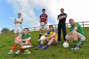 8 May 2013; Footballers, from left, Mark Gottfche, London, Andy Moran, Mayo, Finian Hanley, Galway, Cathal Cregg, Roscommon, Ross Donovan, Sligo, and Cathal McCrann, Leitrim, in attendance at the launch of the Connacht GAA Football Championships. Connacht GAA Centre, Cloonacurry, Bekan, Co. Mayo. Picture credit: Barry Cregg / SPORTSFILE