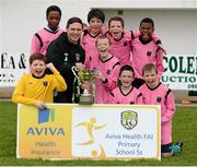 7 May 2013; The Summerhill National School, Co. Roscommon, are presented with the cup by Adrian Carberry, FAI Development Officer, Connacht, after winning the Boys B Section. Aviva Health FAI Primary School 5's, Connacht Finals, Shiven Rovers FC, Newbridge, Galway. Picture credit: Oliver McVeigh  / SPORTSFILE