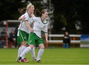 10 May 2013; Roma McLaughlin, Republic of Ireland, celebrates with team-mate Savannah McCarthy, left, after scoring her side's first goal. UEFA Women’s U16 Development Tournament, Wales v Republic of Ireland, Frank Cooke Park, Dublin. Picture credit: Brian Lawless / SPORTSFILE