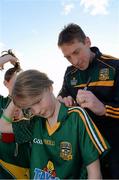 10 May 2013; Katie Tuite, age 9, from Ardcath, Co. Meath, has her jersey signed by Trevor Giles during an open night ahead of the Leinster GAA Football Senior Championships. Meath GAA Pre Championship Open Night, Tayto Park, Kilbrew, Ashbourne, Co. Meath. Photo by Sportsfile