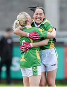 11 May 2013; Kerry players Aislinn Desmond, right, and Bernie Breen celebrate victory over Galway. TESCO HomeGrown Ladies National Football League, Division 2 Final, Kerry v Galway, Parnell Park, Donnycarney, Dublin. Picture credit: Brendan Moran / SPORTSFILE
