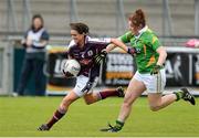 11 May 2013; Emer Flaherty, Galway, in action against Megan O'Connell, Kerry. TESCO HomeGrown Ladies National Football League, Division 2 Final, Kerry v Galway, Parnell Park, Donnycarney, Dublin. Picture credit: Brendan Moran / SPORTSFILE