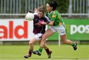 11 May 2013; Roisin Leonard, Galway, in action against Aislinn Desmond, Kerry. TESCO HomeGrown Ladies National Football League, Division 2 Final, Kerry v Galway, Parnell Park, Donnycarney, Dublin. Picture credit: Brendan Moran / SPORTSFILE