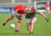 11 May 2013; Orla Finn, Cork, in action against Leona Ryder, Mayo. TESCO HomeGrown Ladies National Football League, Division 1 Final, Cork v Mayo, Parnell Park, Donnycarney, Dublin. Picture credit: Barry Cregg / SPORTSFILE