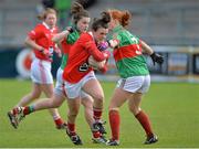 11 May 2013; Doireann O'Sullivan, Cork, in action against Kathryn Sullivan, left, and Noelle Tierney, Mayo. TESCO HomeGrown Ladies National Football League, Division 1 Final, Cork v Mayo, Parnell Park, Donnycarney, Dublin. Picture credit: Barry Cregg / SPORTSFILE