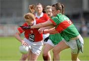 11 May 2013; Rena Buckley, Cork, in action against Clodagh McManamon, Mayo. TESCO HomeGrown Ladies National Football League, Division 1 Final, Cork v Mayo, Parnell Park, Donnycarney, Dublin. Picture credit: Barry Cregg / SPORTSFILE