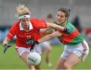 11 May 2013; Martha Carter, Mayo, right, and Valerie Mulcahy, Cork, contest a loose ball. TESCO HomeGrown Ladies National Football League, Division 1 Final, Cork v Mayo, Parnell Park, Donnycarney, Dublin. Picture credit: Barry Cregg / SPORTSFILE