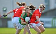 11 May 2013; Amy Bell, Mayo, in action against Ann Marie Walsh, left, and Briege Corkery, Cork. TESCO HomeGrown Ladies National Football League, Division 1 Final, Cork v Mayo, Parnell Park, Donnycarney, Dublin. Picture credit: Barry Cregg / SPORTSFILE