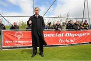 11 May 2013; FAI Chief Executive John Delaney speaking during the opening ceremony. Special Olympics Ireland National Football Cup Final, Dundrum FC v Sporting Fingal, Malahide United FC, Gannon Park, Dublin. Picture credit: Pat Murphy / SPORTSFILE